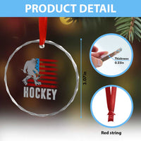 Hockey Bigfoot USA Flag Crystal Glass Ornament Vintage Patriotic Ice Hockey Player TS10