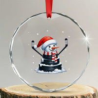 Hockey Puck Snowman Crystal Glass Ornament Funny Holiday Christmas Gift - Wonder Print Shop