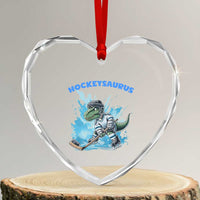 Hockeysaurus Heart Crystal Glass Ornament Funny Dinosaur Playing Ice Hockey Gift - Wonder Print Shop
