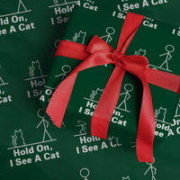 Hold On I See A Cat Wrapping Paper Roll Funny Cat Person Stick Figure Graphic - Wonder Print Shop