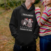 Christmas Hoodie Trashin Through The Snow Garbage Gang Opossum Raccoon Santa Hat - Wonder Print Shop