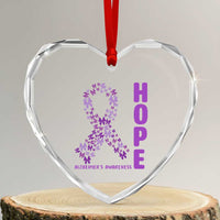 Hope Alzheimer's Awareness Purple Butterfly Ribbon Support Heart Crystal Glass Ornament