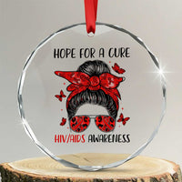 Hope For A Cure HIV Awareness Crystal Glass Ornament Strong Woman Red Ribbon Gift TS12