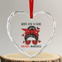 Hope For A Cure HIV Awareness Heart Crystal Glass Ornament Strong Woman Red Ribbon Gift - Wonder Print Shop