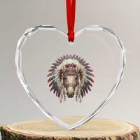 Horse Native American Indigenous Heritage War Bonnet Heart Crystal Glass Ornament