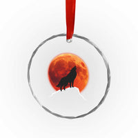 Howling Wolf Crimson Blood Moon Crystal Glass Ornament Mountain Wildlife Nature Graphic