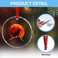 Howling Wolf Crimson Blood Moon Crystal Glass Ornament Mountain Wildlife Nature Graphic