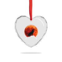 Howling Wolf Crimson Blood Moon Heart Crystal Glass Ornament Mountain Wildlife Nature Graphic