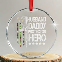 Husband Daddy Protector Hero Crystal Glass Ornament Dad Guns Fathers Day Camo American Flag - Wonder Print Shop