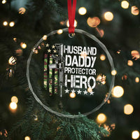 Husband Daddy Protector Hero Crystal Glass Ornament Dad Guns Fathers Day Camo American Flag - Wonder Print Shop