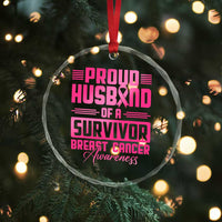 Husband Of A Warrior Breast Cancer Awareness Crystal Glass Ornament Wife Support Squad - Wonder Print Shop