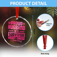 Husband Of A Warrior Breast Cancer Awareness Crystal Glass Ornament Wife Support Squad TS10