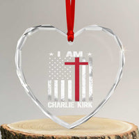 I Am Charlie Kirk Heart Crystal Glass Ornament Christian Cross Faith American Falg - Wonder Print Shop