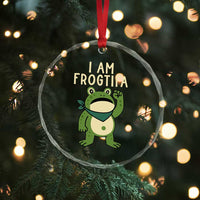 I Am Frogtifa Crystal Glass Ornament Frog Resist Antifascist with Raised Fist Bandana - Wonder Print Shop