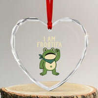I Am Frogtifa Heart Crystal Glass Ornament Frog Resist Antifascist with Raised Fist Bandana - Wonder Print Shop
