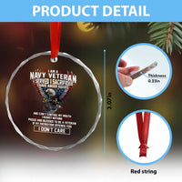 I Am Navy Veteran Crystal Glass Ornament I Served I Sacrificed I have Anger Issues Bald Eagle USA Flag TS11