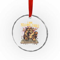I Am Yelling Carl Graphic Crystal Glass Ornament Funny Angry Cat Typing Keyboard Comic Retro
