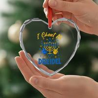 I Cheat At Dreidel Heart Crystal Glass Ornament Funny Hanukkah Jewish Gift - Wonder Print Shop