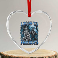 I Goon to Femboys Funny Edging Alpha Wolf Heart Crystal Glass Ornament Stupid Brainrot Meme