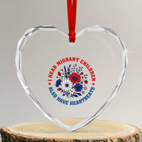 I Hear Migrant Children Also Have Heartbeats Heart Crystal Glass Ornament Patriotic Red White Blue Floral Human Rights