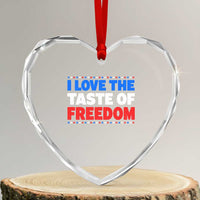 I Love The Taste Of Freedom Funny 4th of July Couple Matching Heart Crystal Glass Ornament