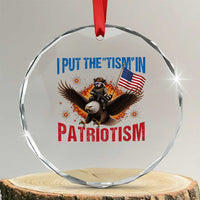 I Put The Tism In Patriotism Crystal Glass Ornament Raccoon Bald Eagle 4th of July USA