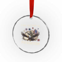 I Put The Tism in Patriotism Crystal Glass Ornament Retro Eagle Raccoon USA Flag