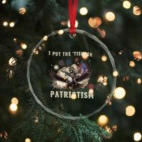I Put The Tism in Patriotism Crystal Glass Ornament Retro Eagle Raccoon USA Flag