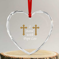 I Stand With Pope Leo Faith Graphic Heart Crystal Glass Ornament Catholic Ornate Gold Cross
