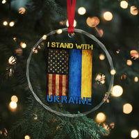 I Stand With Ukraine Crystal Glass Ornament Ukrainian American Flag - Wonder Print Shop