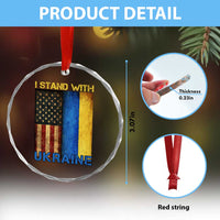 I Stand With Ukraine Crystal Glass Ornament Ukrainian American Flag - Wonder Print Shop