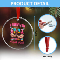 I Survived 67 33 Days Of School Crystal Glass Ornament Funny 100 Days of School 67 Ice Cream Drip - Wonder Print Shop