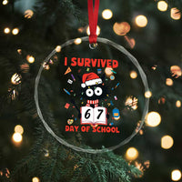 I Survived 67 Days Of School Cat Meme Crystal Glass Ornament Funny Christmas Six Seven Meme - Wonder Print Shop