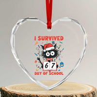 I Survived 67 Days Of School Cat Meme Heart Crystal Glass Ornament Funny Christmas Six Seven Meme - Wonder Print Shop