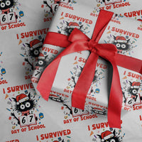 I Survived 67 Days Of School Cat Meme Wrapping Paper Roll Funny Christmas Six Seven Meme - Wonder Print Shop