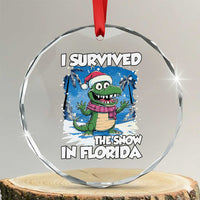 I Survived The Snow In Florida Crystal Glass Ornament Funny Crocodile TS02