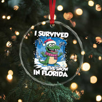 I Survived The Snow In Florida Crystal Glass Ornament Funny Crocodile - Wonder Print Shop
