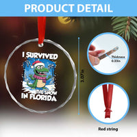 I Survived The Snow In Florida Crystal Glass Ornament Funny Crocodile TS02