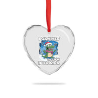 I Survived The Snow In Florida Heart Crystal Glass Ornament Funny Crocodile - Wonder Print Shop