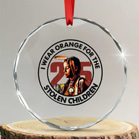 I Wear Orange For The 215 Stolen Children Crystal Glass Ornament Indigenous Girl Orange Shirt Day - Wonder Print Shop