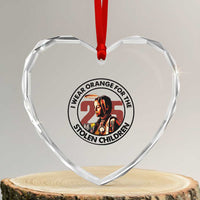 I Wear Orange For The 215 Stolen Children Heart Crystal Glass Ornament Indigenous Girl Orange Shirt Day - Wonder Print Shop