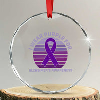 I Wear Purple For Alzheimers Crystal Glass Ornament Vintage Sunset Purple Ribbon Graphic