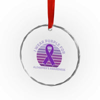 I Wear Purple For Alzheimers Crystal Glass Ornament Vintage Sunset Purple Ribbon Graphic