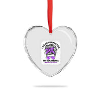 I Wear Purple For My Grandma Heart Crystal Glass Ornament Alzheimers Awareness Messy Bun Graphic