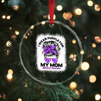I Wear Purple For My Mom Crystal Glass Ornament Alzheimers Awareness Messy Bun Graphic