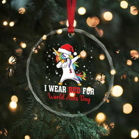 I Wear Red For World AIDS Day Crystal Glass Ornament Santa Unicorn Dabbing Christmas Gift - Wonder Print Shop