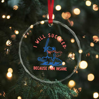 I Will Succeed Because I Am Insane Crystal Glass Ornament Funny Frog Riding Crocodile Sarcastic Humor