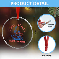 I Will Succeed Because I Am Insane Crystal Glass Ornament Funny Frog Riding Crocodile Sarcastic Humor