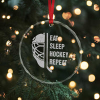 Ice Hockey Player Crystal Glass Ornament Funny Eat Sleep Hockey Repeat Sport Fan - Wonder Print Shop