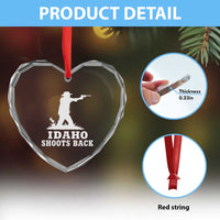 Idaho Shoots Back Cowboy Gunslinger Silhouette Patriotic Graphic Heart Crystal Glass Ornament